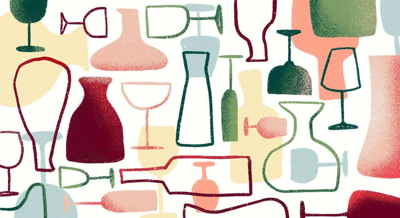Ilustrace karaf a skleniček na víno